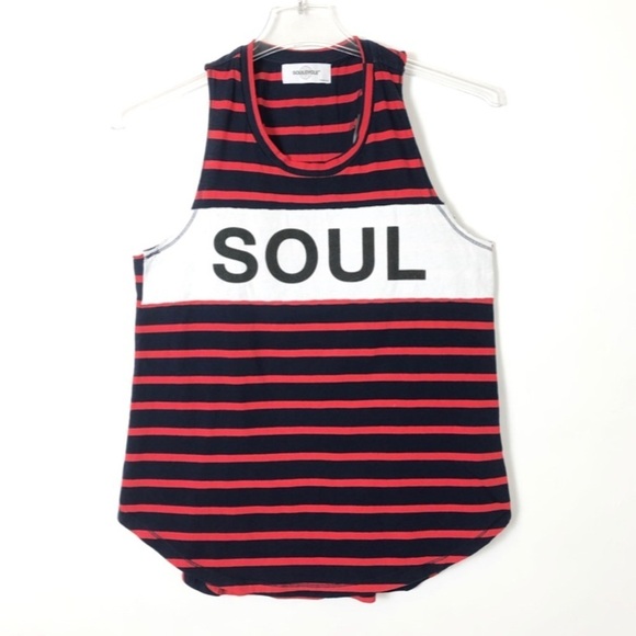 SOULCYCLE Navy Red Racerback Striped Tank Top - Picture 1 of 5
